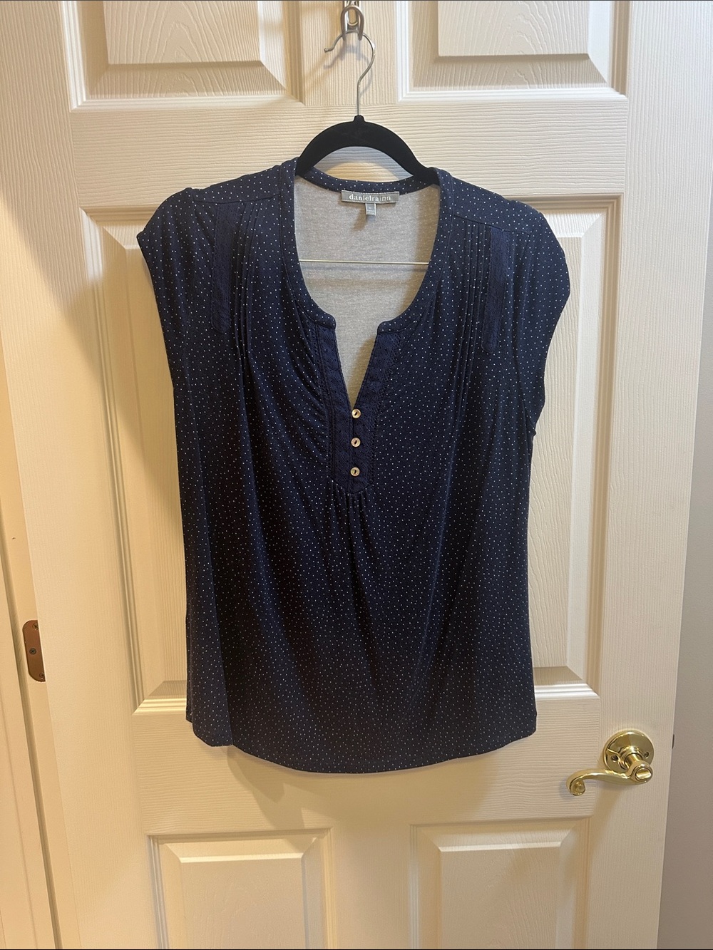 Navy Microdot Henley Top